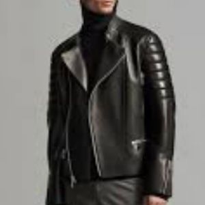 Michael Kors Leather Moto Metal Detail Jacket
